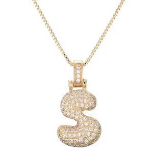 Pendant Bubble Letter Initial "S" w/Chain Necklace